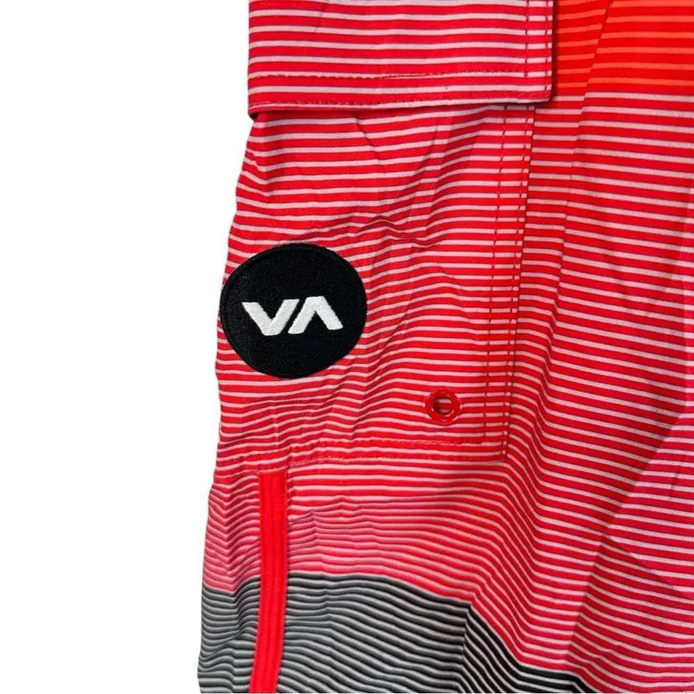 RVCA Commander Trunks 34 Red Black Stripe Boardshorts Performance Stretch NWT